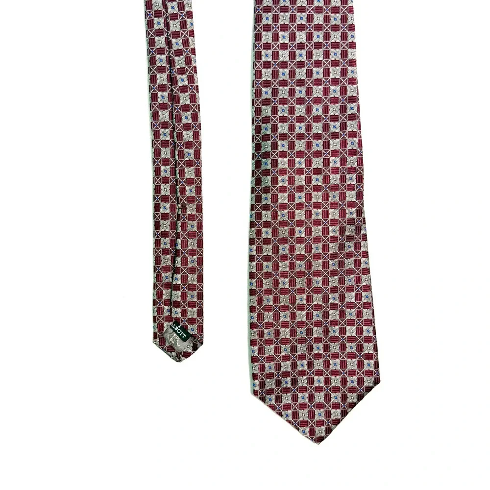 Robert Talbott Best of Class Hubert White Silk Tie Burgundy Geometric Hand Sewn